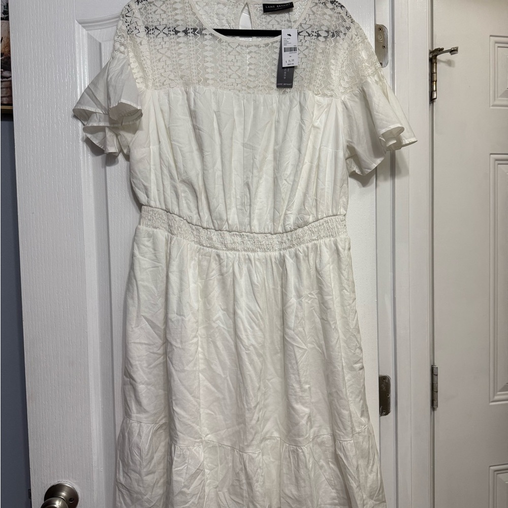 Lane Bryant White Midi Sundress with Flutter Sleeves